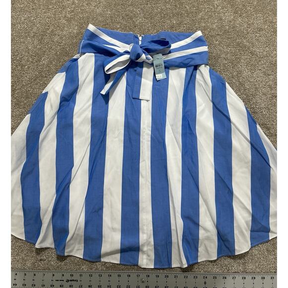 NEW Ann Taylor 12 Petite Awning Striped Tie Waist Circle Skirt Blue and White - Picture 5 of 13